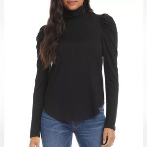 Karen Kane Black Shirred Sleeve Turtleneck Top Size XL